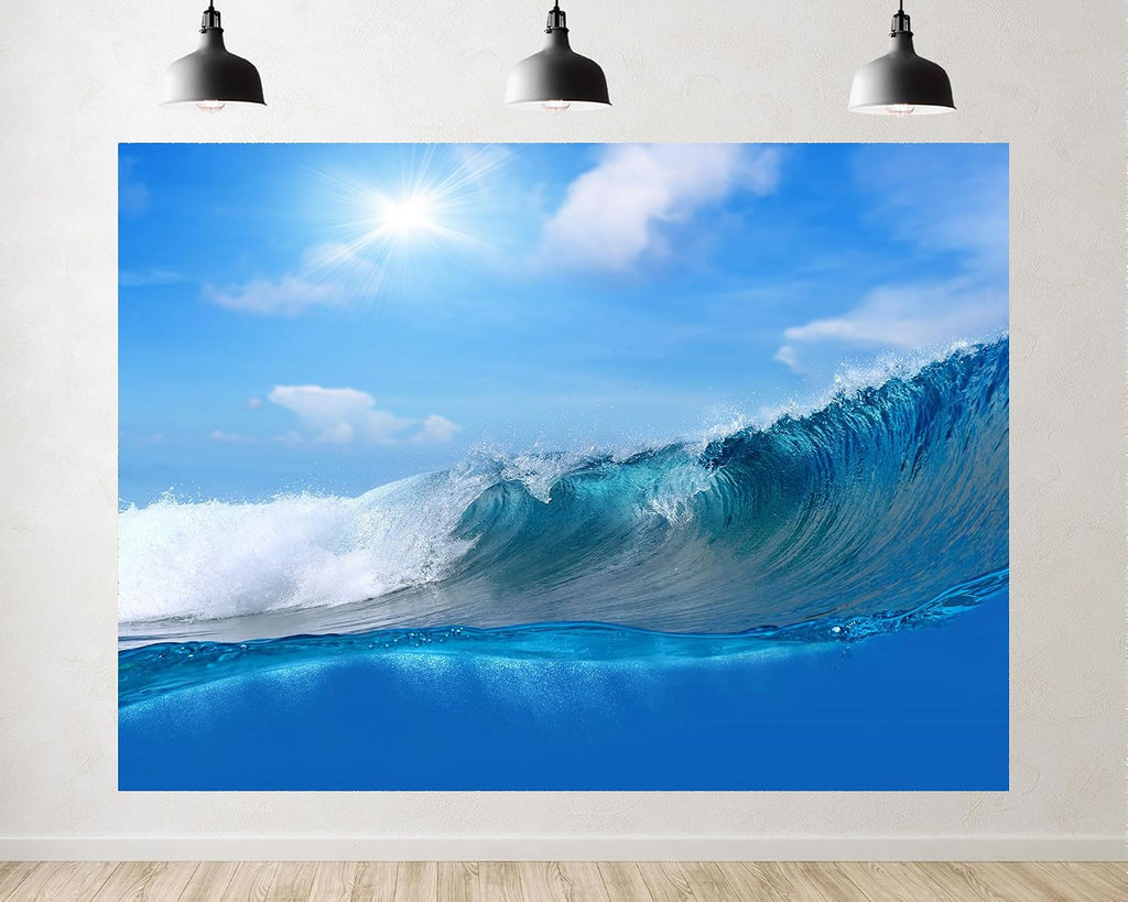 Trykid 20x10ft Turquoise Ocean Wave Backdrop Bright Sun Shining Clear Blue Sky Coastal View Photography Background Tropical Paradise Tapestry Party Decoration Photo Studio Prop Fabric