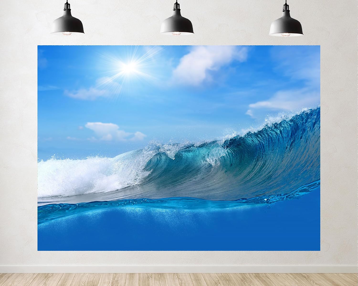 Trykid 20x10ft Turquoise Ocean Wave Backdrop Bright Sun Shining Clear Blue Sky Coastal View Photography Background Tropical Paradise Tapestry Party Decoration Photo Studio Prop Fabric