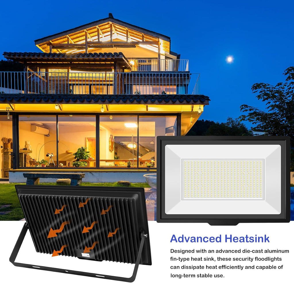 500W LED Flood Lights Outdoor 2 Pack, IP66 Waterproof, 6000K Daylight White Security Lights Outside Bulb, Exterior Wall Lights for Yard Stadium Garden