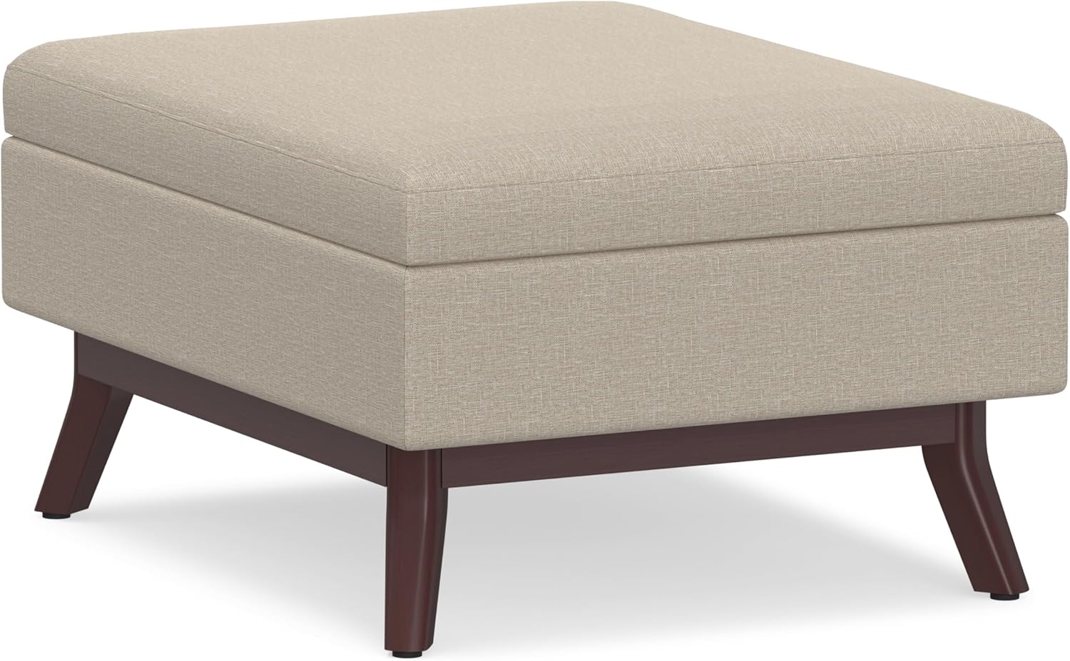 SIMPLIHOME Owen Coffee Table Storage Ottoman - 34' Wide x 19' High Upholstered Linen Look Fabric Rectangular Lift-Top Ottoman in Natural, Mid-Century Modern Bench for Living Room with Tapered Legs