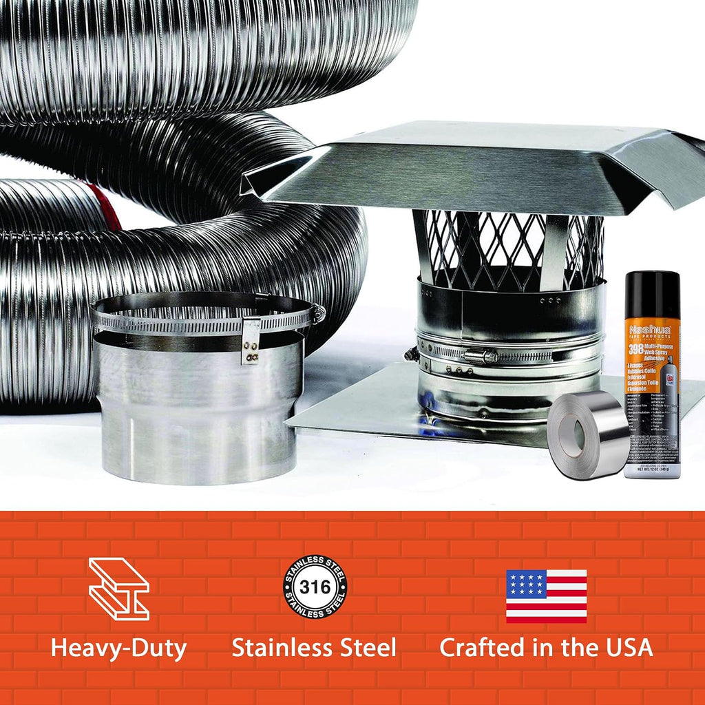 Fireside Chimney Supply Smooth Wall Basic FireSafe Flexible Chimney Liner Insert Kit with Insulation | Fireplace Insert | Stainless Steel Chimney Liner Kit | Made in USA | Heavy-Duty 6 Inch x 20 Feet