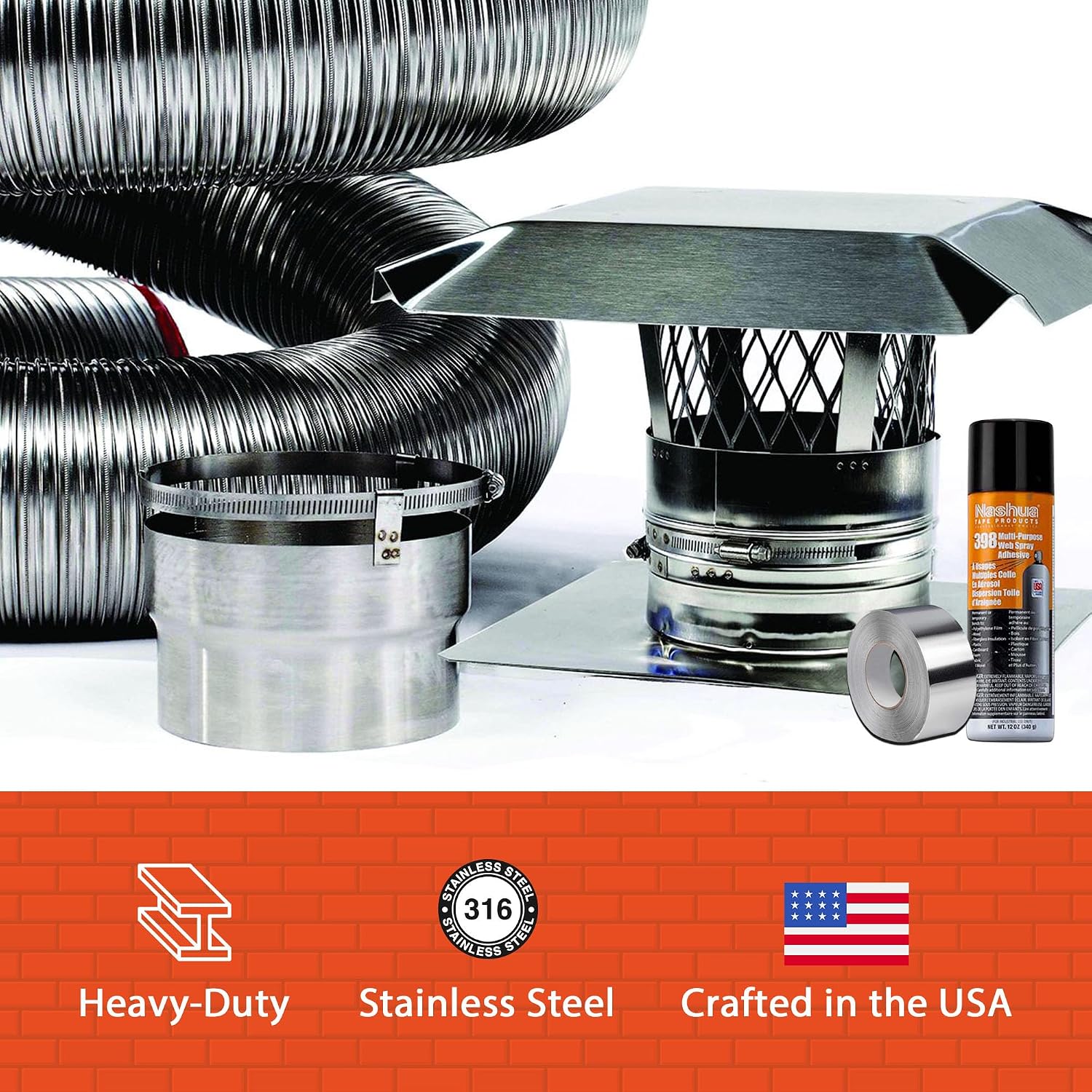 Fireside Chimney Supply Smooth Wall Basic FireSafe Flexible Chimney Liner Insert Kit with Insulation | Fireplace Insert | Stainless Steel Chimney Liner Kit | Made in USA | Heavy-Duty 6 Inch x 20 Feet