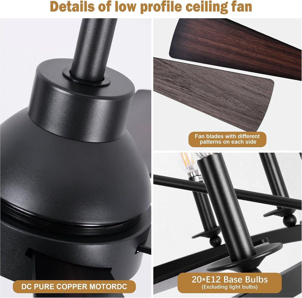 COCOSTAR 50' Black Wagon Wheel Chandelier with Fans, Farmhouse Ceiling Fan with 20-Lights and Remote, Adjustable Height, Rustic Large Fandelier for Living Room, 6-Speed Reversible Big Fandelier