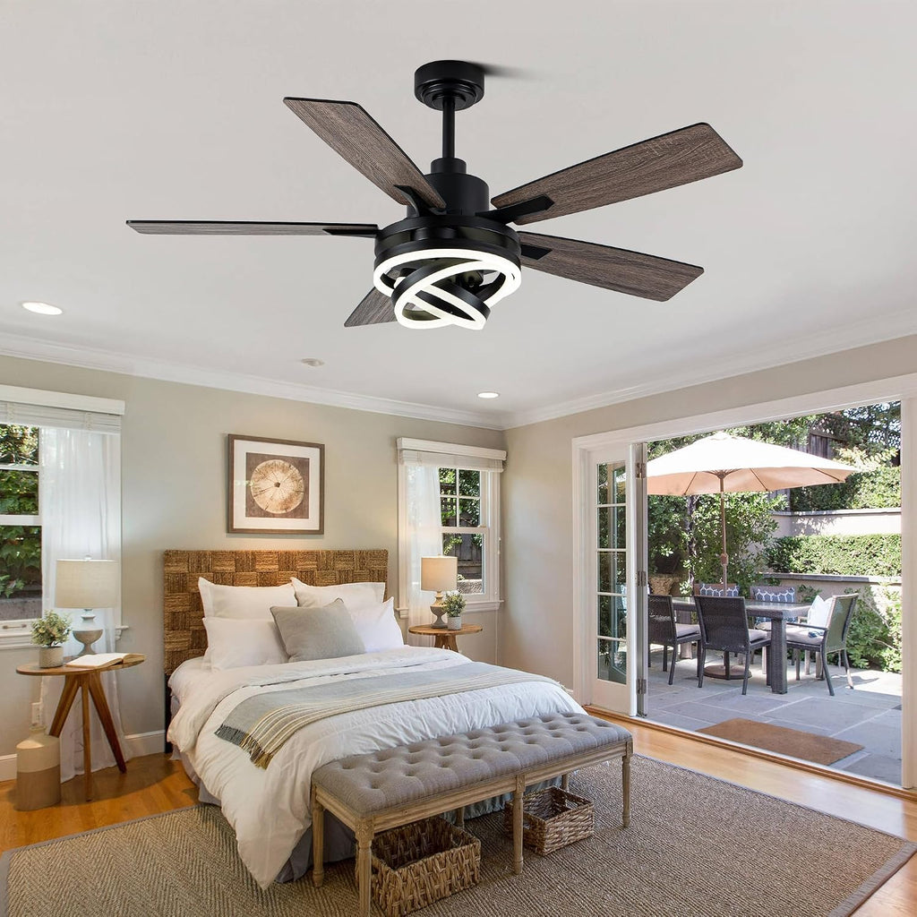 52 Inch Chandelier Ceiling Fans with Lights Remote Control,6 Wind Speeds,3 Lighting Colors Optional,DC Motor,DIY Rings LED,Farmhouse Ceiling Fan for Living Room/Dining Room/Bedroom/Kitchen