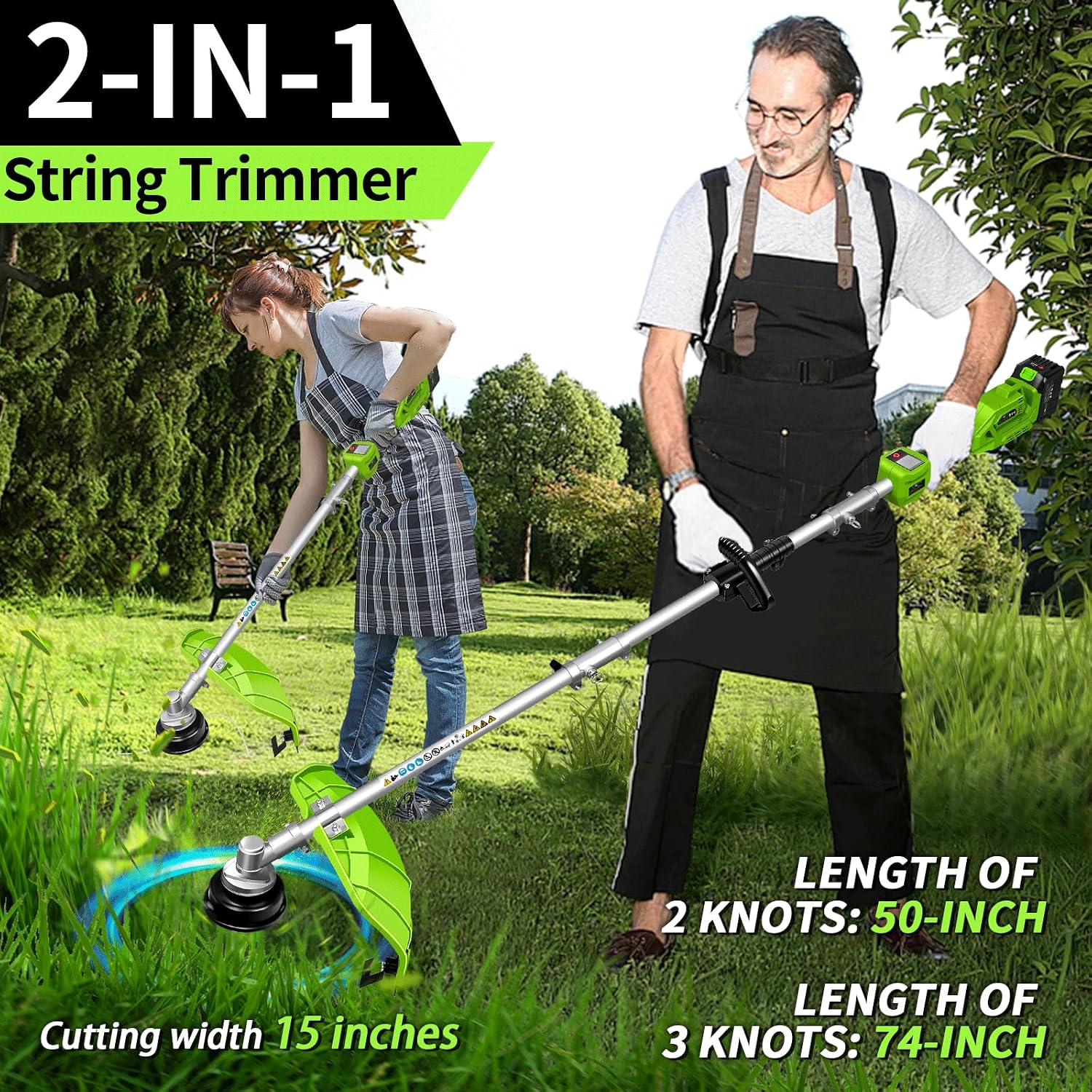 4-in-1 Cordless Pole Hedge Trimmer, Pole Saw, Weed Wacker, String Trimmer Edger & Brush Cutter Kit with 2 x 5.0Ah Batteries