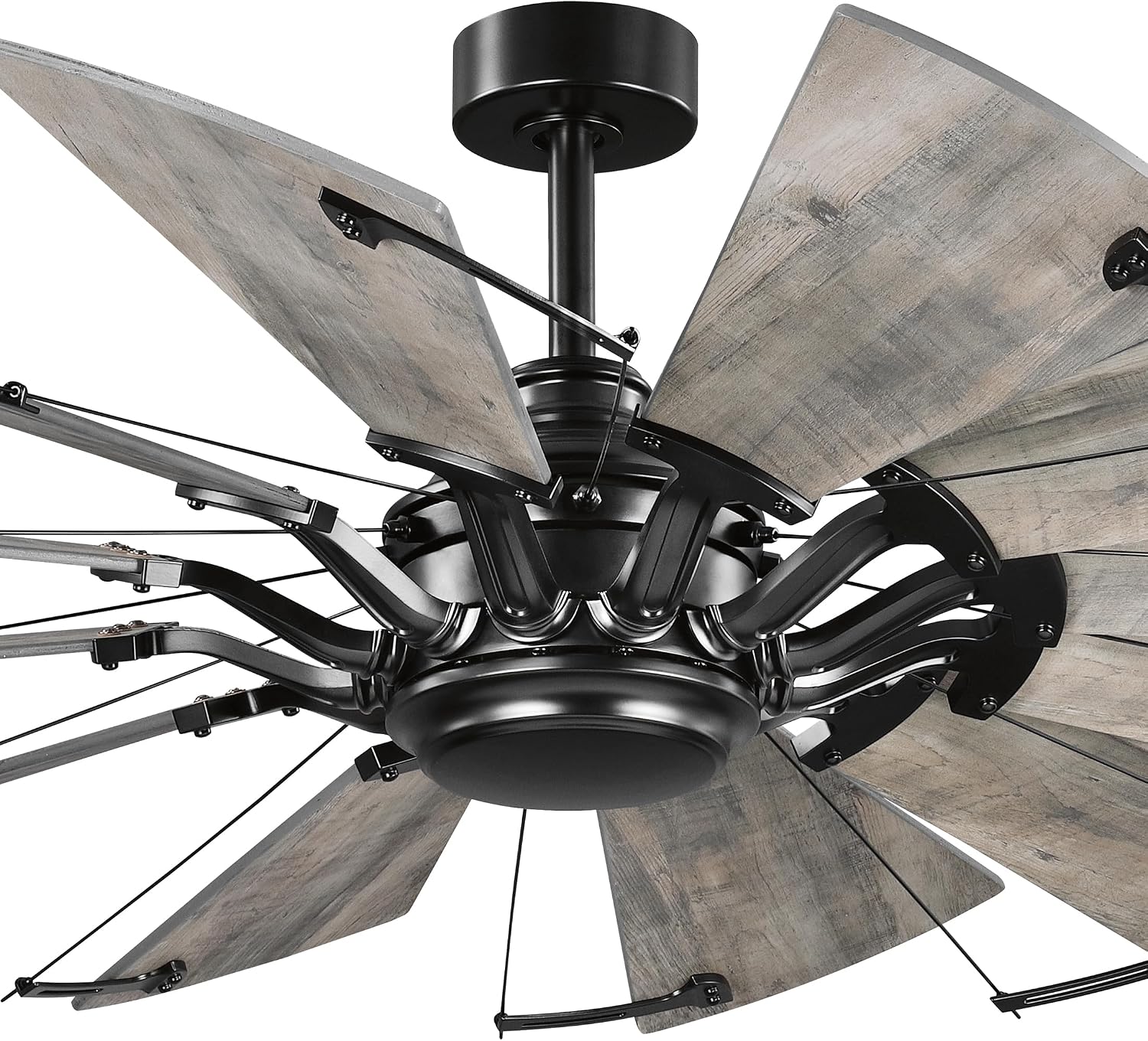Progress Lighting Springer Collection DC Motor Farmhouse Windmill Ceiling Fan, Matte Black, 12-Blade (60' W x 17-3/8' H) P250000-31M