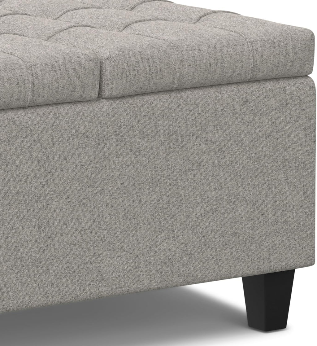 SIMPLIHOME Harrison Small Coffee Table Storage Ottoman - 30 inch Wide Upholstered Linen Look Fabric Square Lift-Top Ottoman in Cloud Grey, Transitional Ottoman for Living Room with Hidden Storage