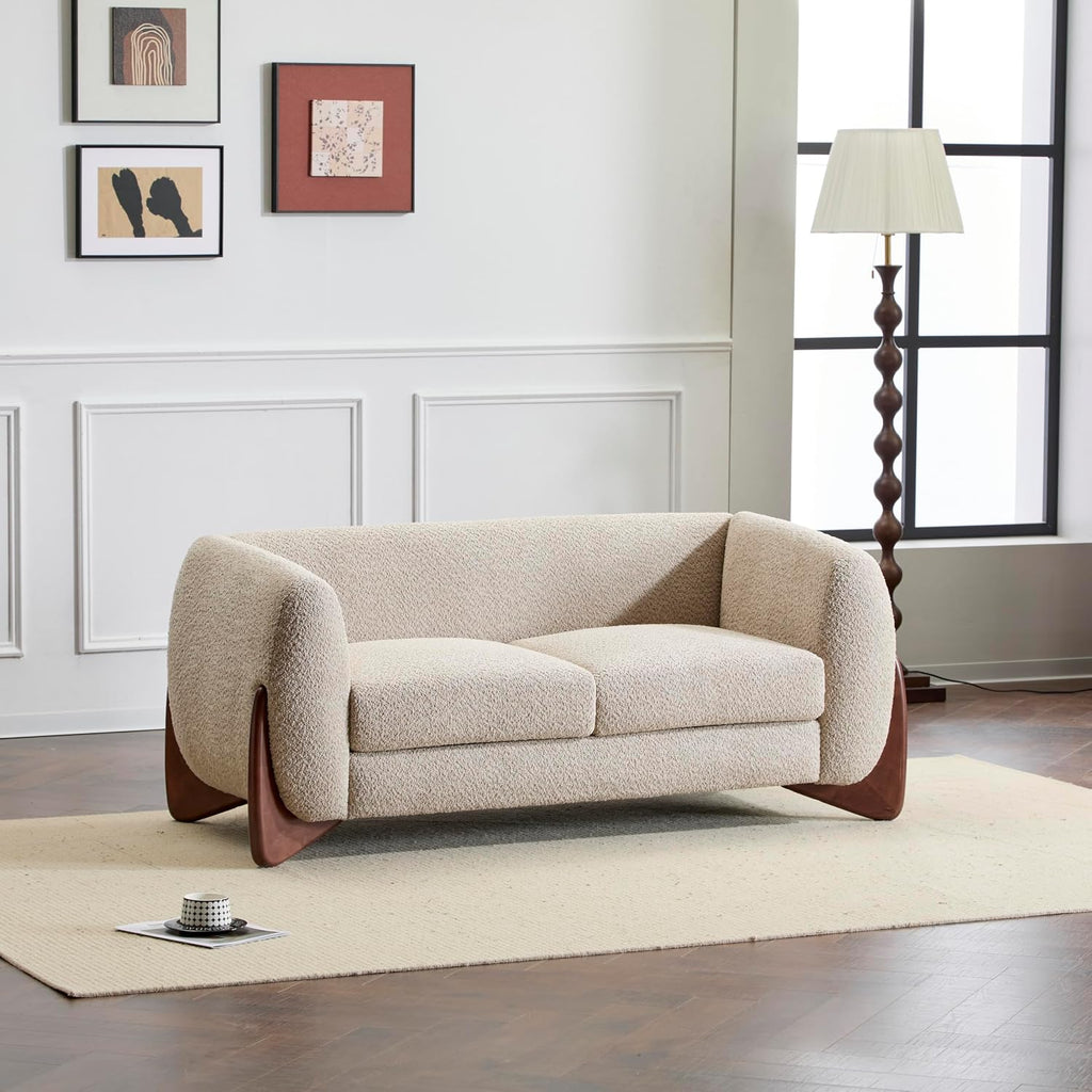Christopher Knight Home Alma 63' Boucle Loveseat with Wood Legs, 2 Seater Sofa Couches for Living Room, Upholstered Couch Chair, Soft Seating Lounge Sofa Chair, Cozy Loveseat with Armrest, Almond