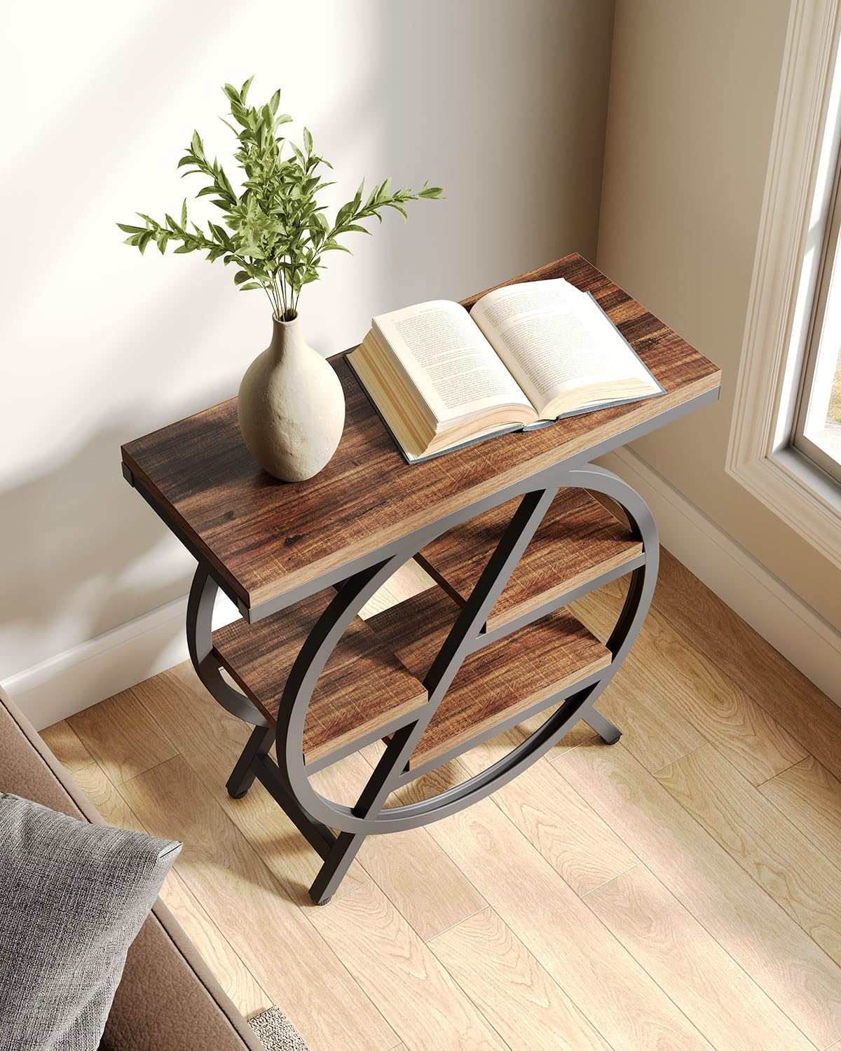 LITTLE TREE End Table, Set of 2 Narrow Side Table with 4-Tier Large Storage Space, Modern Bedside Table for Living Room, Home Office, Bedroom, Brown