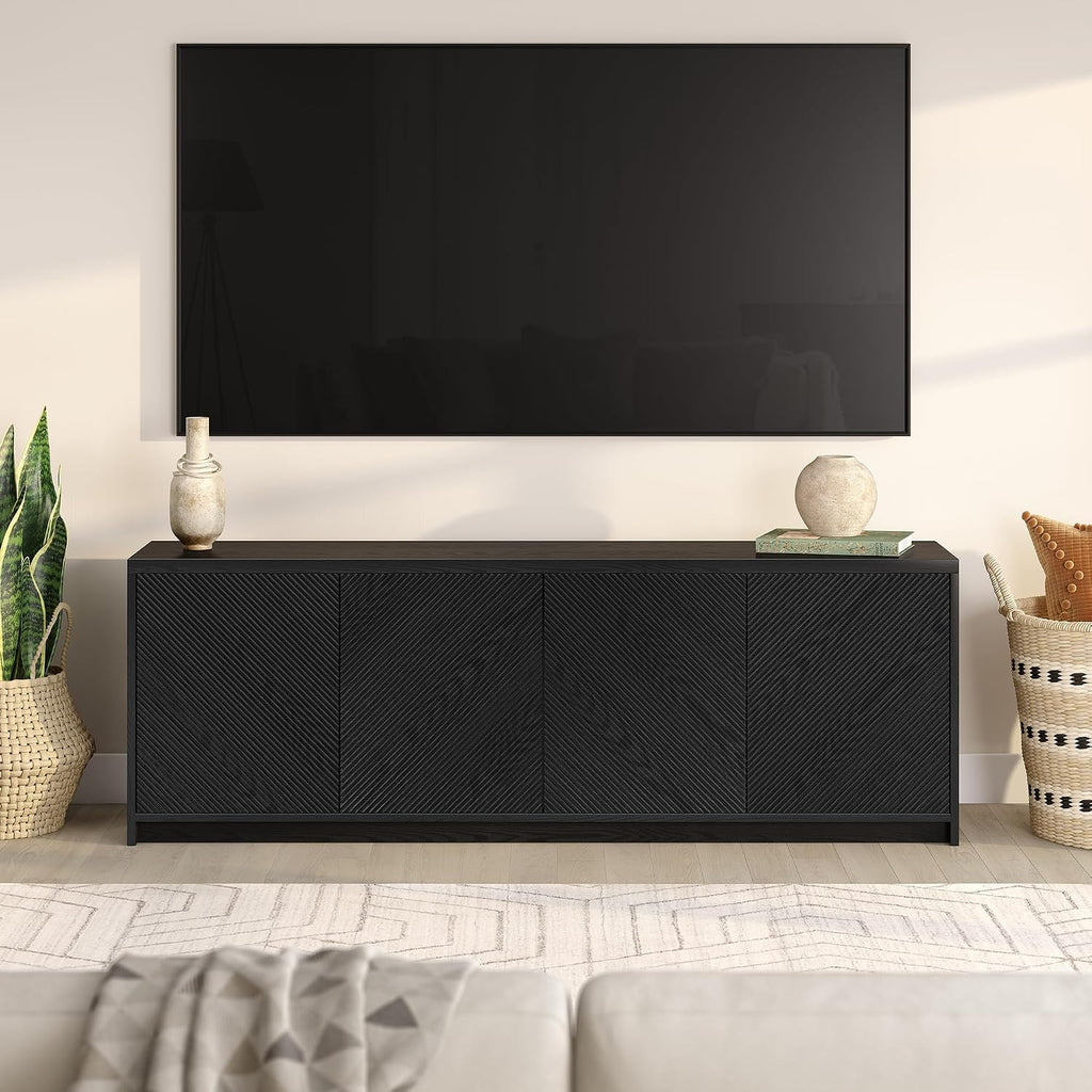 Henn&Hart Rectangular TV Stand for TV's up to 78' in Natural Black, for Home, Living Room, Bedroom, Entertainment Room, Office