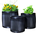 WHW Whole House Worlds French Country Style Belly Bucket Planters, Round, Set of 3, Iron, Glossy Black, Corrugated Cache Pots, Rustic, Large Capcity, from Over 1 Ft Diameter (17-12 Inches)