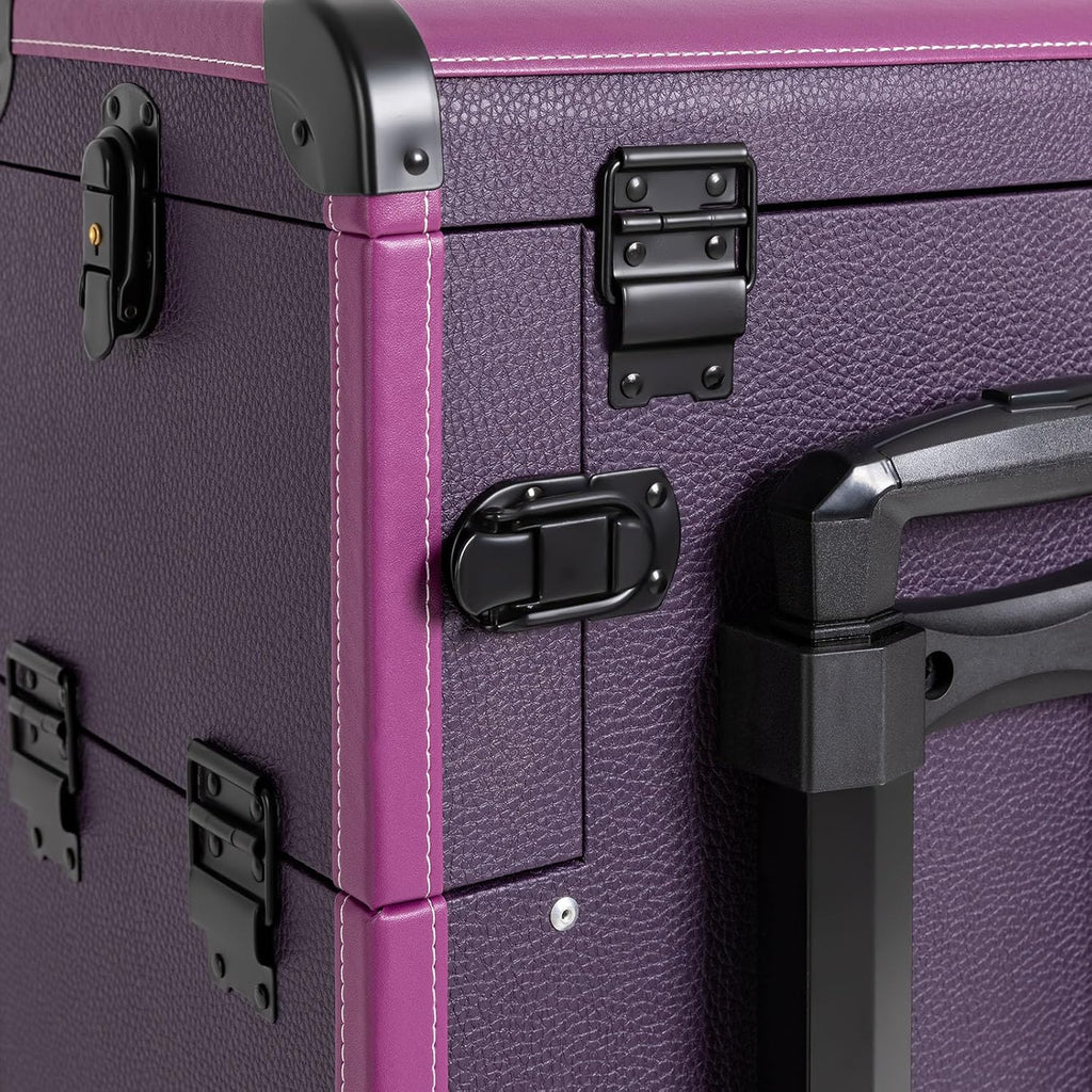 Professional Rolling Makeup Case Train Case Portable Cosmetic Organizer Trolley Lockable Rolling Make-ups Case Storage Cart Makeup Train Case Cosmetology Case On Wheels (Purple|4 trays)