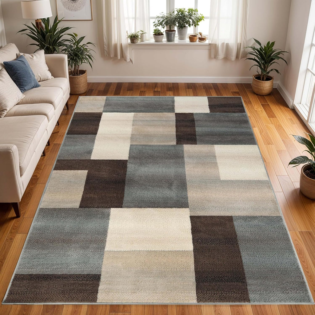 Superior Indoor Area Rug, Jute Backing, Home Decor for Bedroom, Living Room, Office, Kitchen, Hallway, Floor Cover, Patchwork, Color Block, Plush, Clifton Collection, 9' x 12', Grey