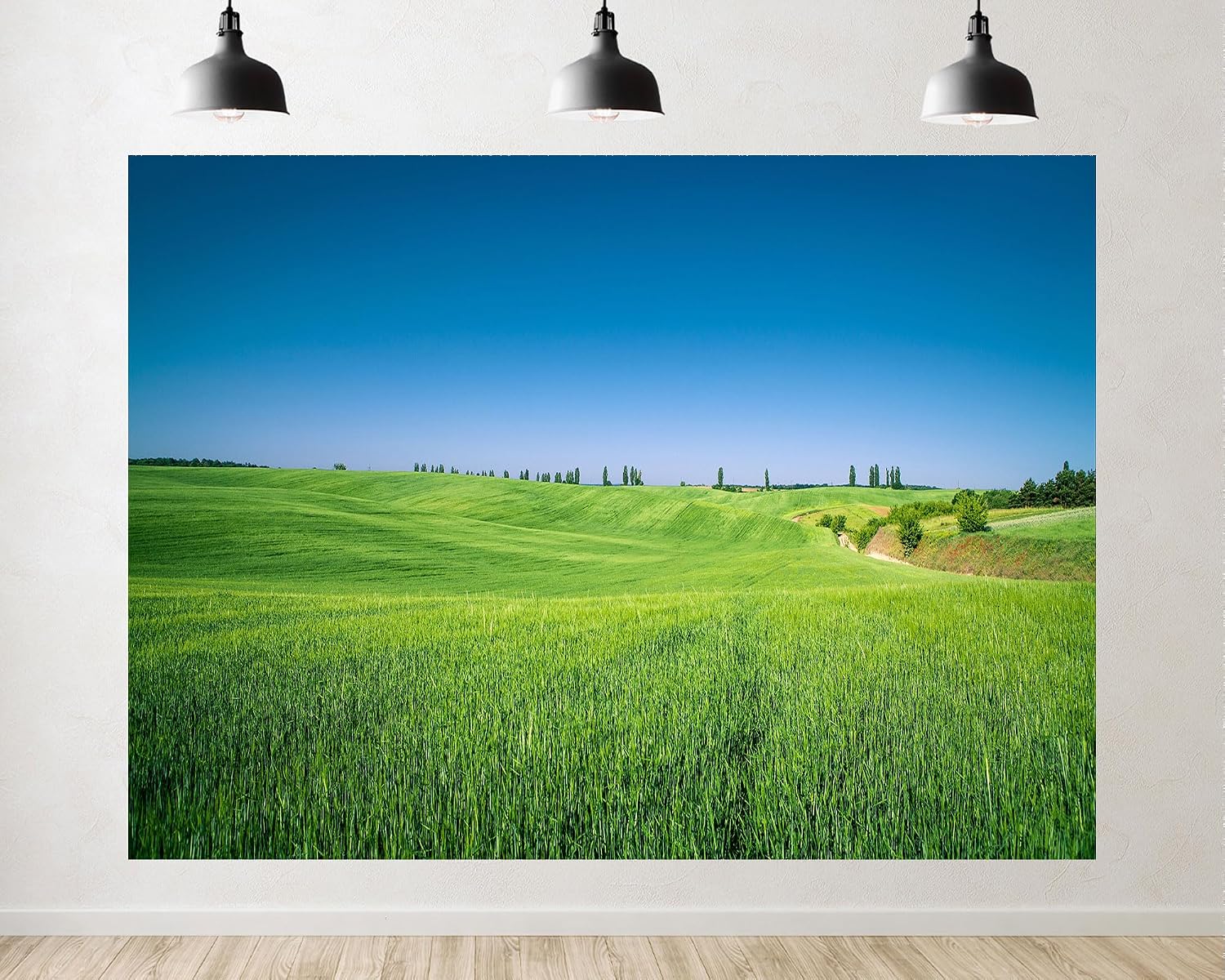 Trykid 20x10ft Endless Green Fields Backdrop Rolling Hills Distant Cypress Trees Clear Blue Sky Photography Background Country Party Decoration Photo Booth Prop Fabric