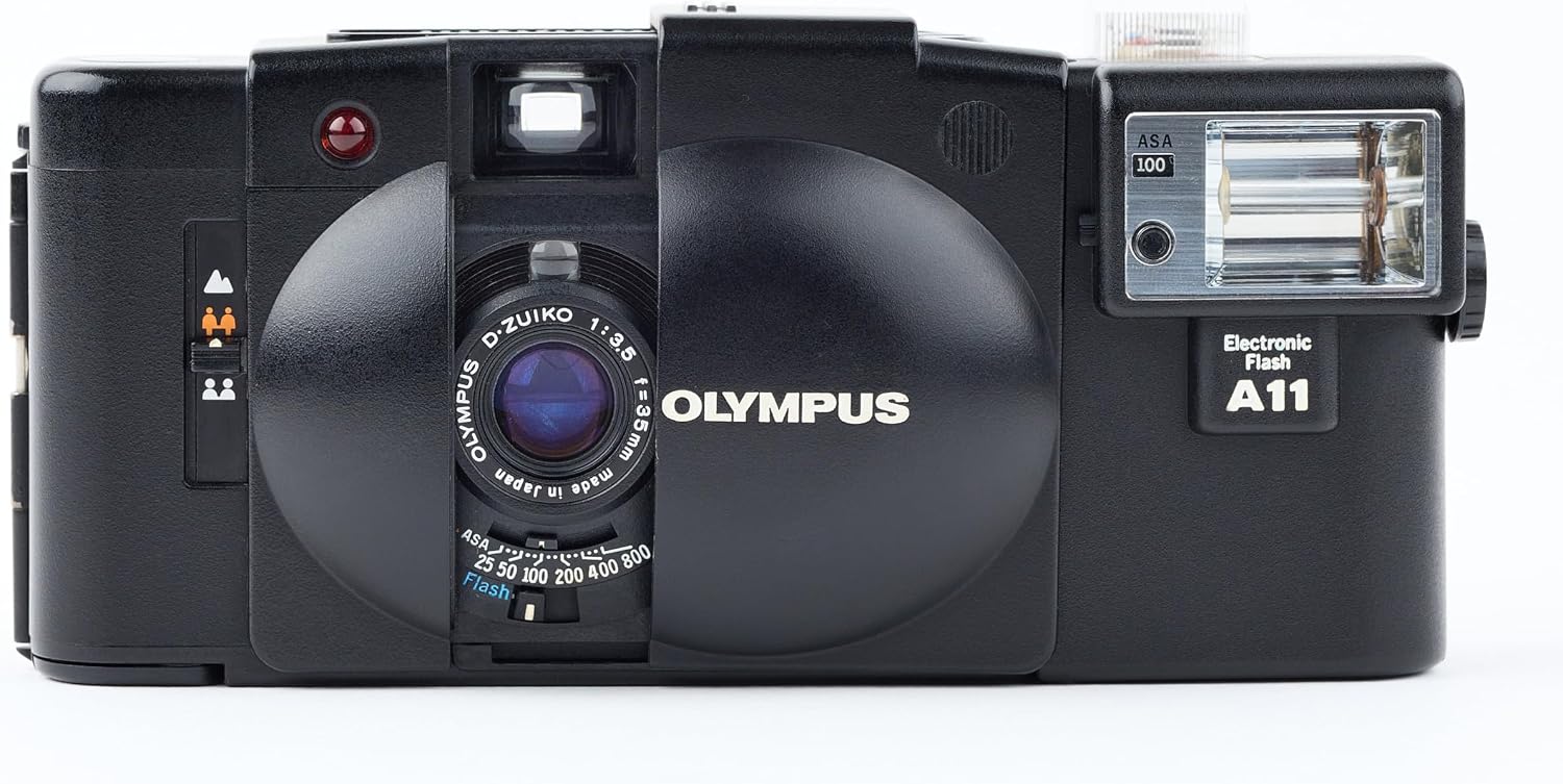 Olympus XA 35mm Film RangeFinder Camera with Flash Attached Olympus D-Zuiko 35mm f/3.5 lens and Flash Attachment (Renewed)