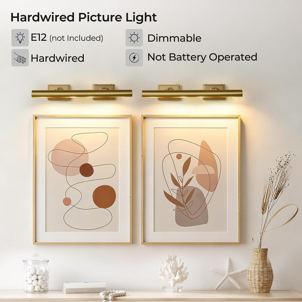 Picture Light, 24in Hardwired Picture Lights for Wall, Dimmable Wall Sconces Poster Light, Brass 4 Lighting for Paintings Frames Art Display Gallery Bedroom Living Room No Bulbs