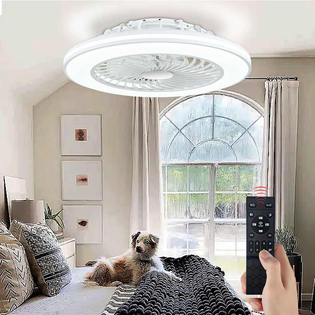 24'' Low Profile Bladeless Ceiling Fans with Lights, Remote/APP Control, 3CCT Dimmable, Flush Mount Ceiling Fan with 6-Speed Reversible for Bedroom Living Room