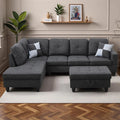 103.5' Sectional Couches for Living Room, Leather 4 Seat L Shaped Couch with Chaise, 3-Piece Modular Sofa with Storage Ottoman, Home Furniture Sets for Apartment Office, Black Grey
