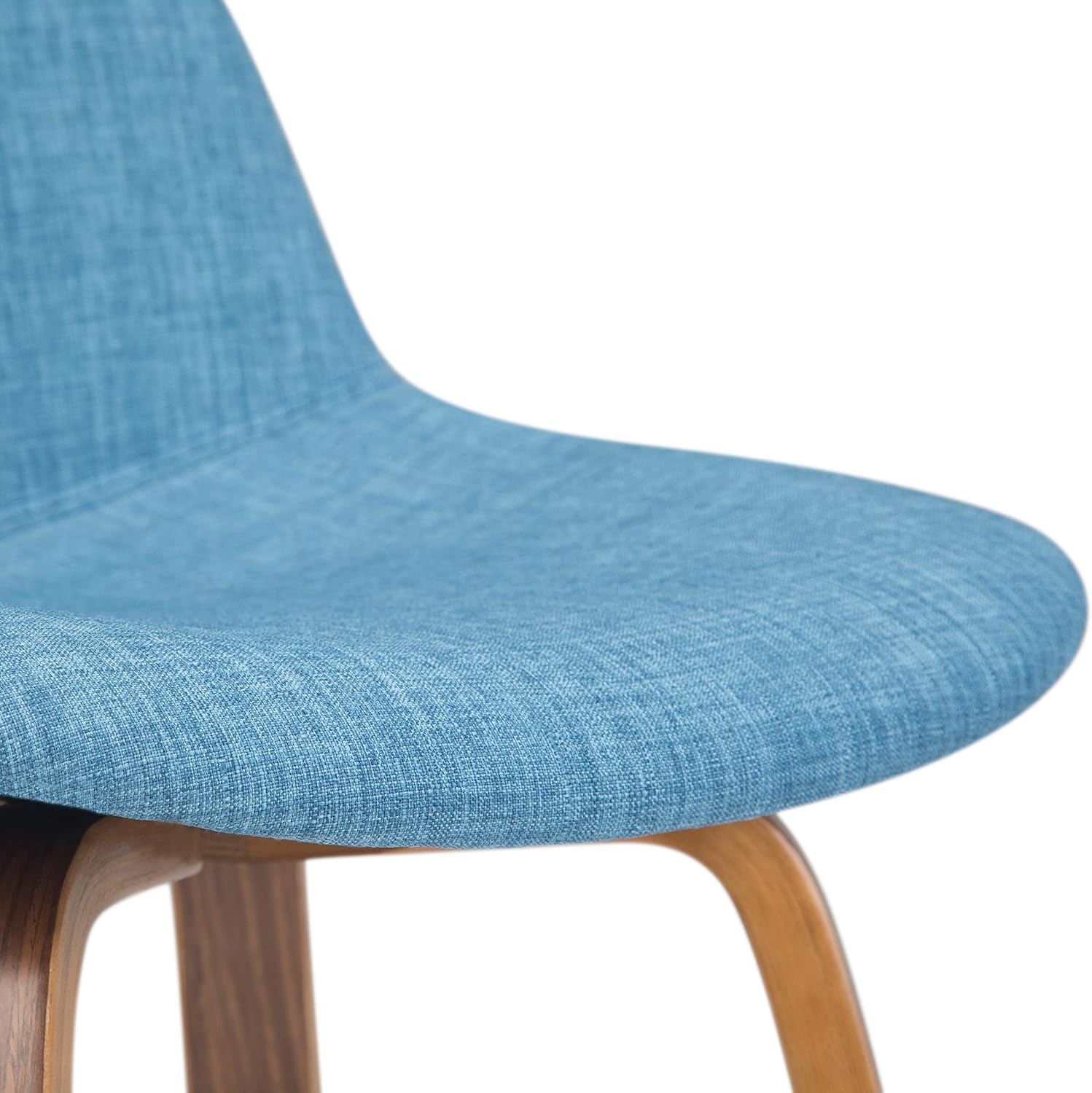 SIMPLIHOME Randolph Counter Stools (Set of 2) - 28 Inch Seat Height Upholstered Bentwood Bar Stools in Medium Blue Linen Look Fabric, Mid Century Modern Seating with Curved Backrest and Footrest