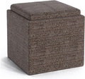 SIMPLIHOME Rockwood Cube Storage Ottoman with Tray - 17' Wide x 17' High Upholstered Tweed Look Fabric Square Storage Ottoman in Mink Brown,Contemporary Cube Ottoman for Living Room with Serving Tray