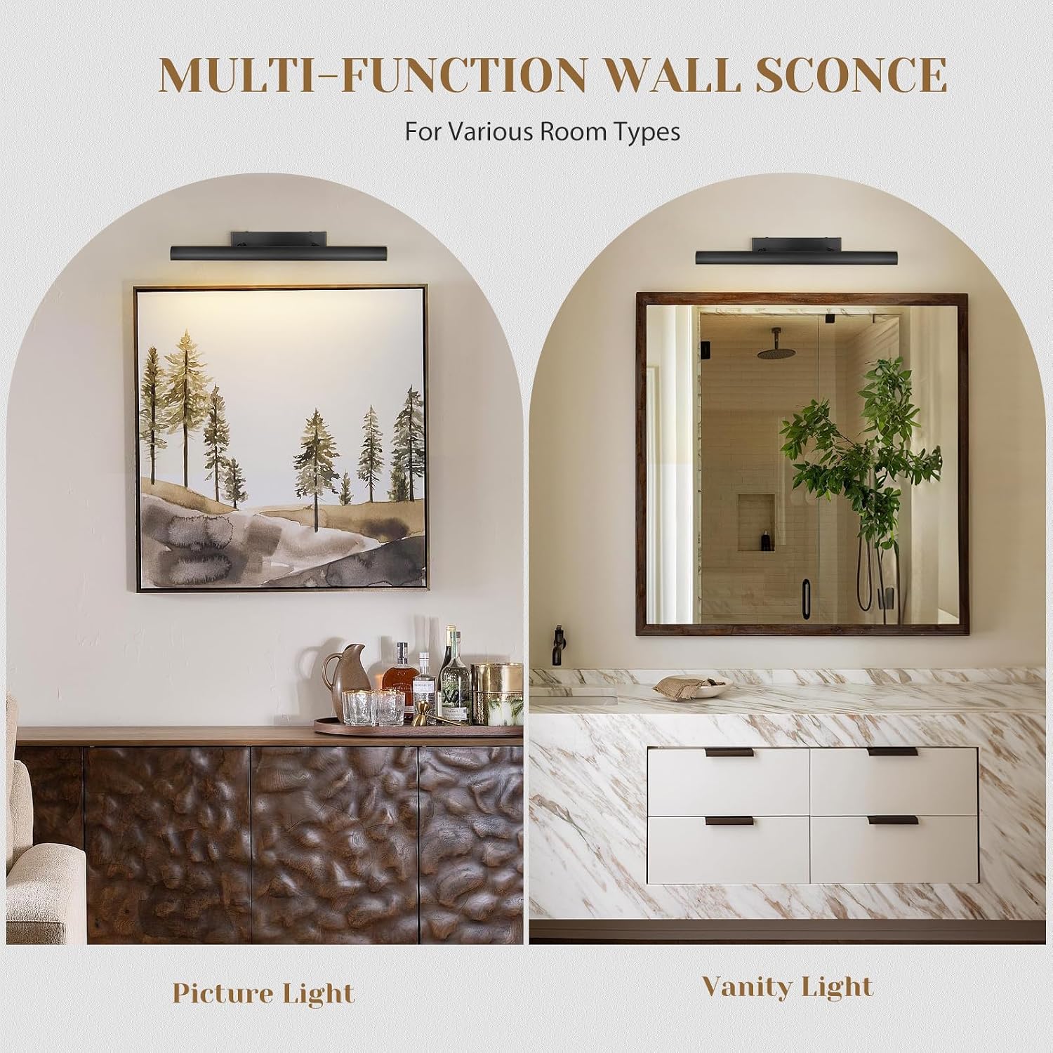 Matte Black Picture Lights for Wall, 24' Art Light Hardwired, 3-Light Bronze Gallery Light, Warm White 2700k Dimmable Picture Frame Lights, 270° Vanity Light for Bathroom, Living Room, Hallway