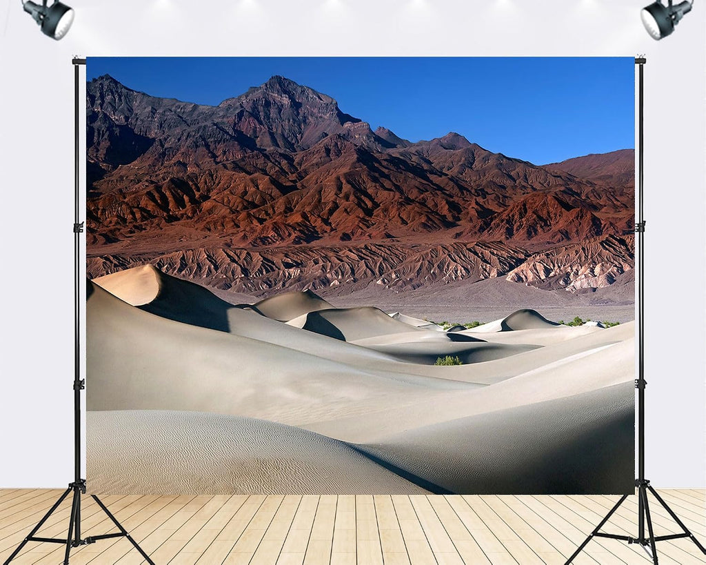 Trykid 20x10ft Desert Dunes Backdrop Rugged Red Mountains Smooth Sand Ripples Clear Blue Sky Photography Background Desert Adventure Themed Party Decoration Photo Booth Prop Fabric
