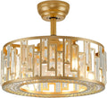 Gold Crystal Fandelier Kitchen Caged Ceiling Fan Light for Bedroom with Remote Control Modern Bladeless Brass Ceiling Fan Lighting Fixture for Dining Room Living Room