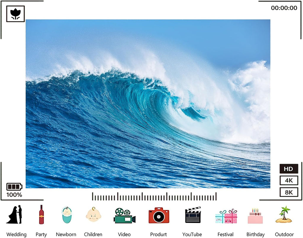 Trykid 20x10ft Turquoise Ocean Giant Wave Backdrop Crashing White Foam Clear Sky Photography Background Surfing Theme Coastal Art Tapestry Party Decoration Photo Studio Prop Fabric