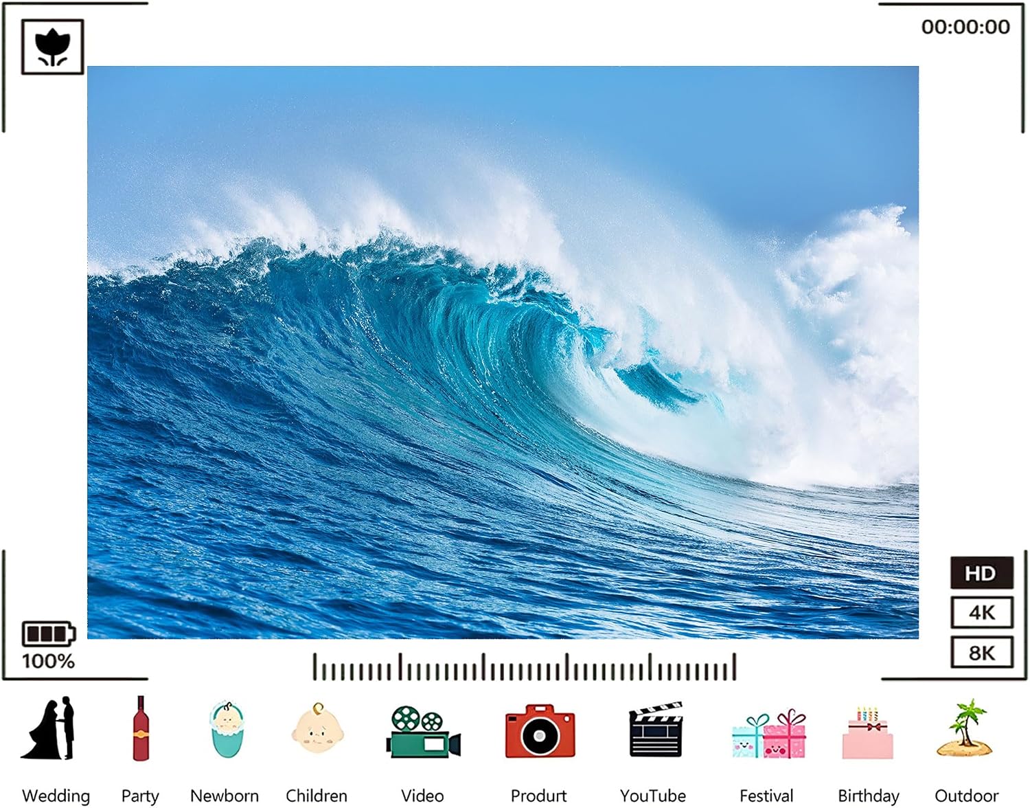 Trykid 20x10ft Turquoise Ocean Giant Wave Backdrop Crashing White Foam Clear Sky Photography Background Surfing Theme Coastal Art Tapestry Party Decoration Photo Studio Prop Fabric