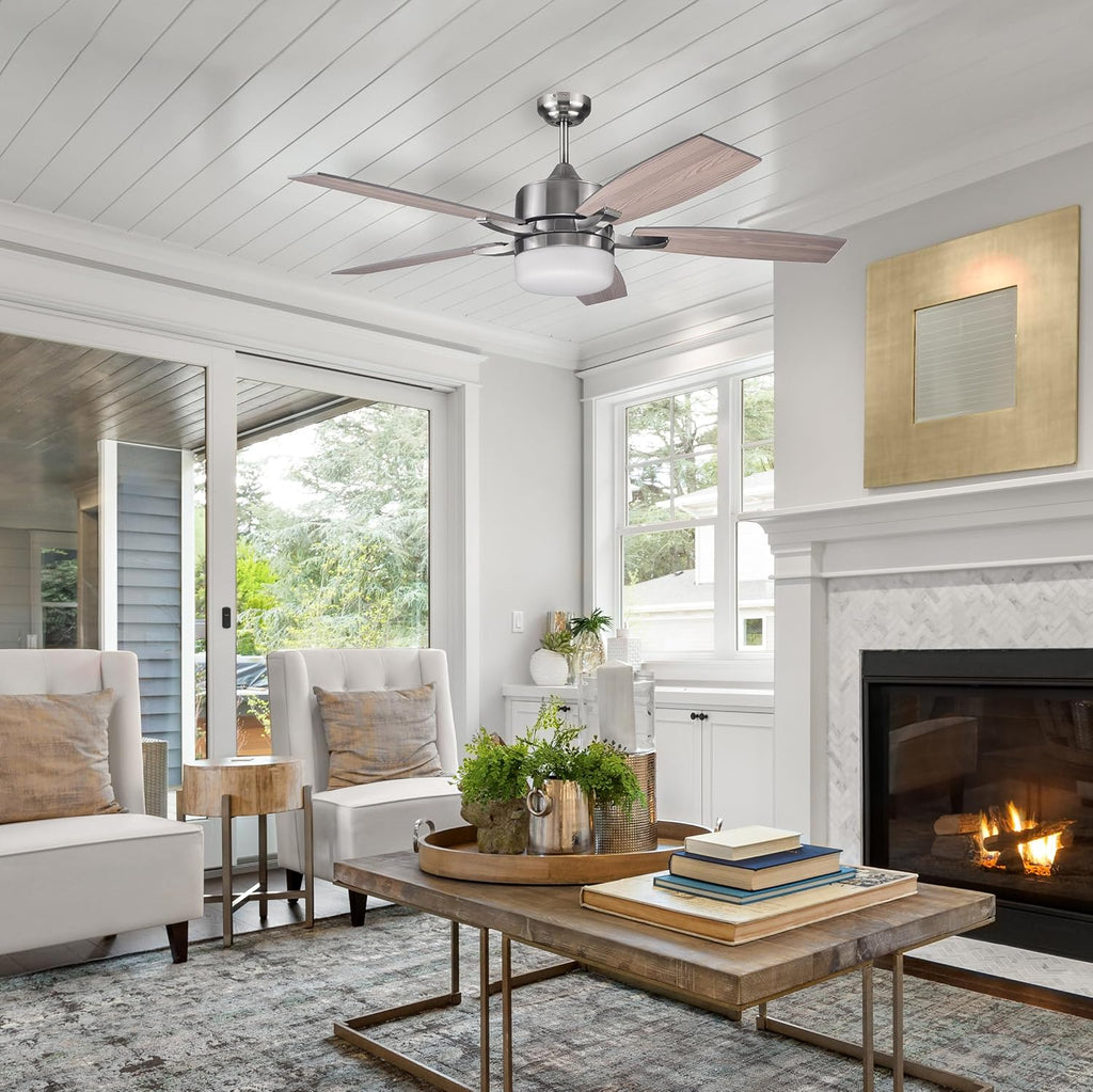 Design House 156621-BN Grayson 52-inch Five Blade Contemporary Indoor Ceiling Fan with LED Light Kit and Remote Control, Brushed Nickel
