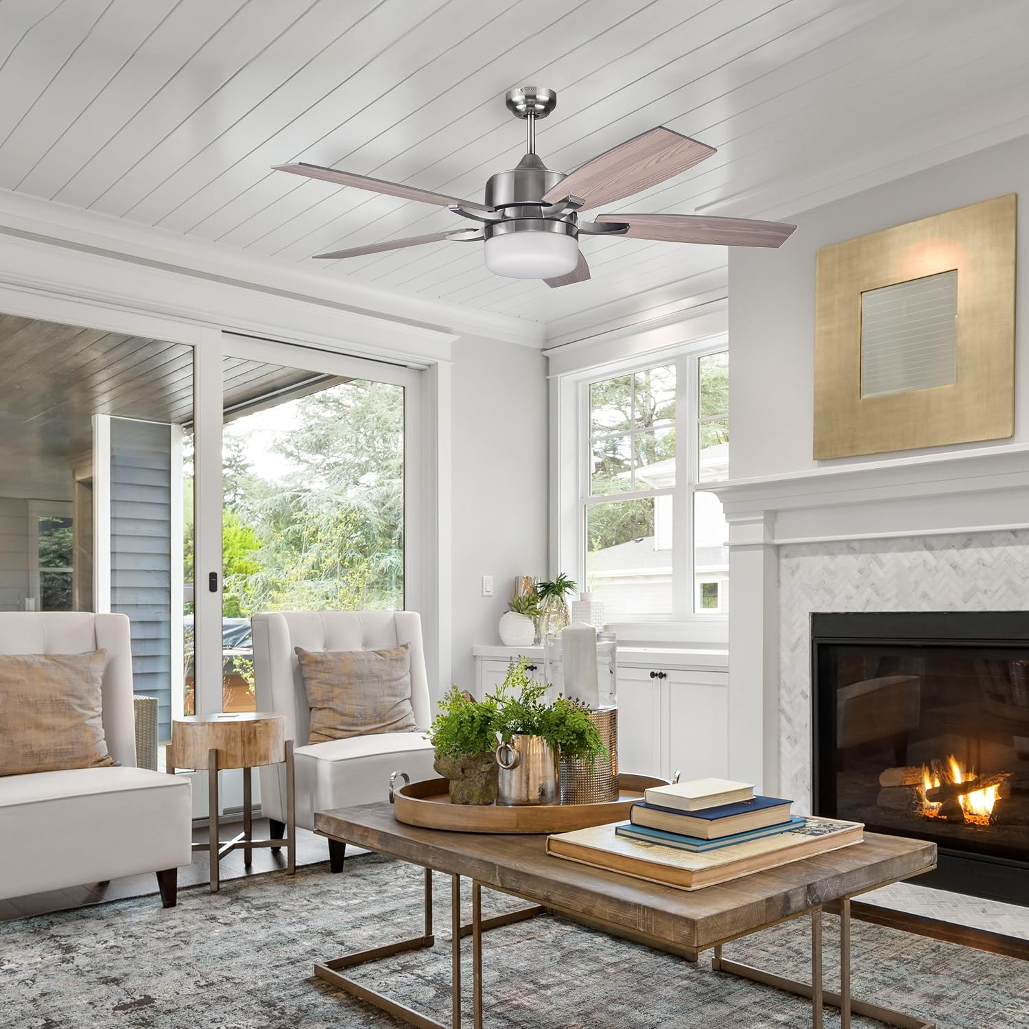 Design House 156621-BN Grayson 52-inch Five Blade Contemporary Indoor Ceiling Fan with LED Light Kit and Remote Control, Brushed Nickel
