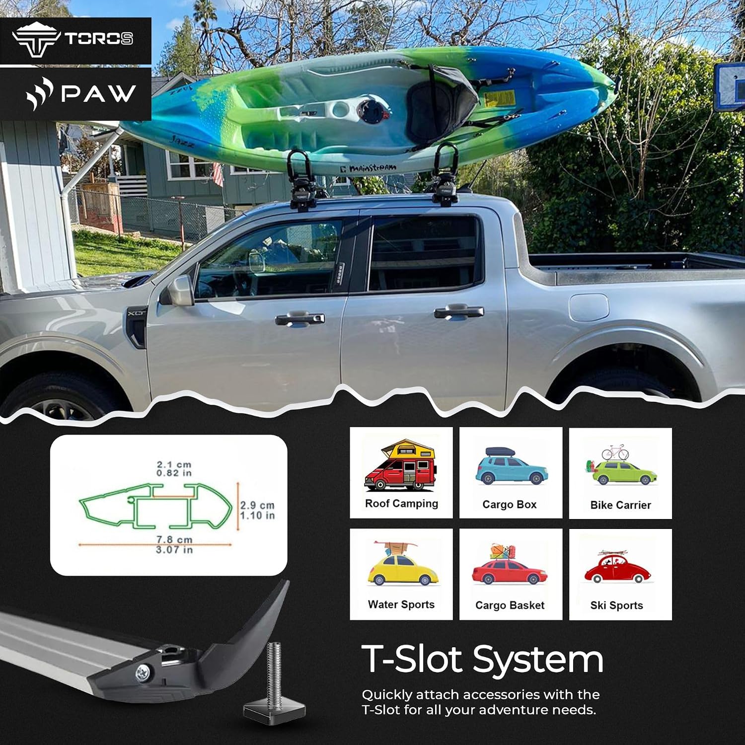 Roof Rack Cross Bars for Chevy Chevrolet Silverado 1500 Fits 3rdGen (2014–18) 4thGen (2019–2025) Bare Roof Clamp-On 330 lbs Capacity Aluminum T-Slot Bars Lockable Heavy-Duty No-Drilling (Black)