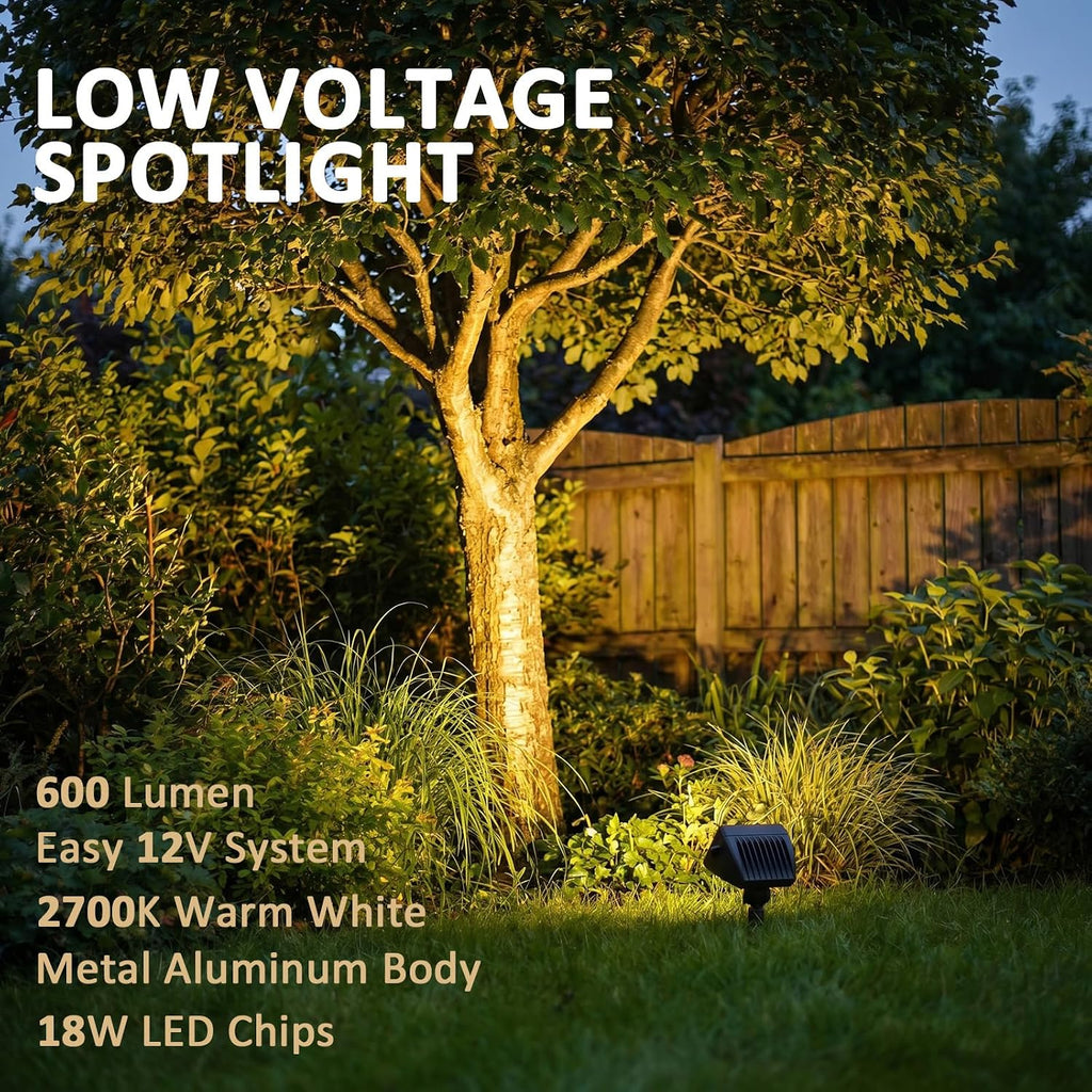 Low Voltage Spotlights 6PK Landscape Lighting Wall Wash Lights 2700K Warm White 18W 600 Lumens Outdoor Lights Aluminum Housing with Connector for Garden Yard Black Finish