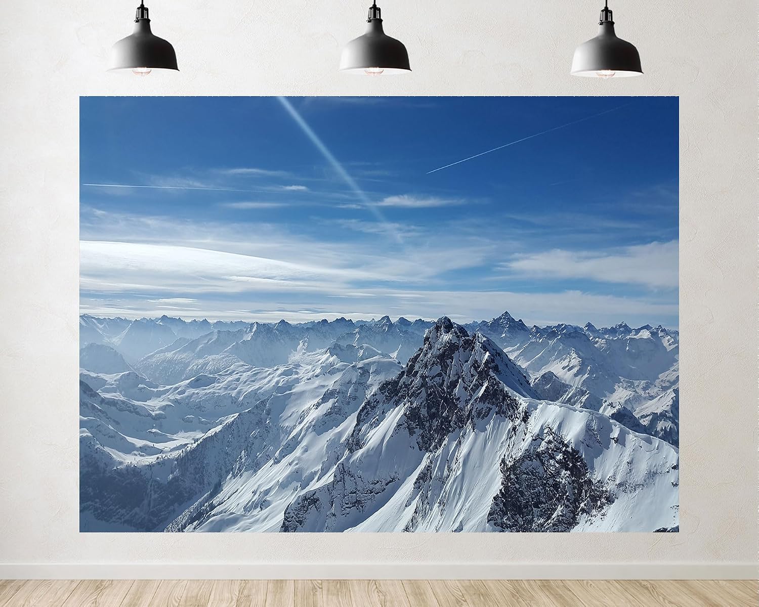Trykid 20x10ft Snow Covered Alps Backdrop Aerial View Peaks Clear Blue Sky Winter Scene Photography Background Ski Themed Party Decoration Photo Booth Prop Fabric