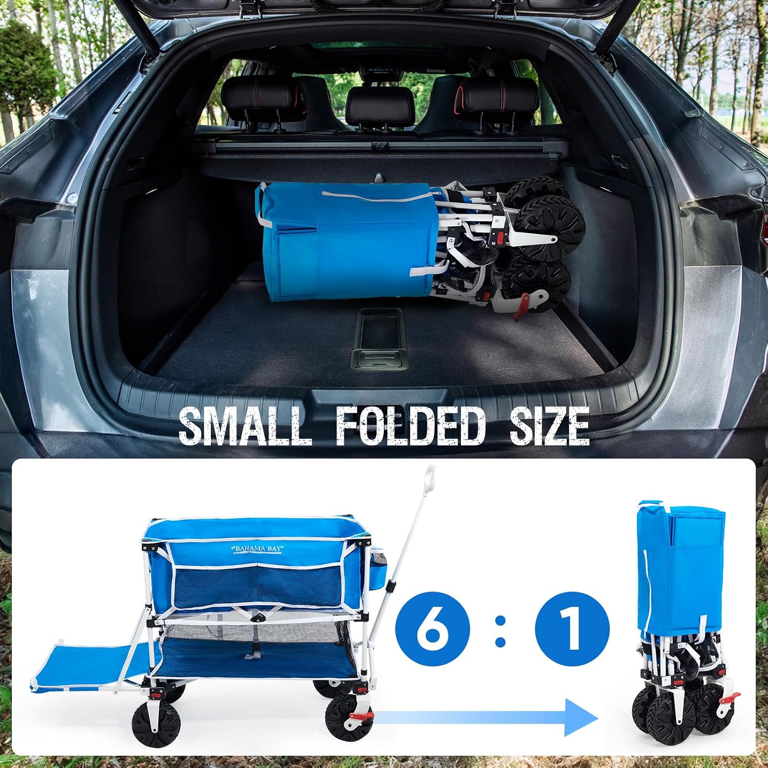 Old Bahama Bay 400L Collapsible Double Decker Beach Wagon with Brakes, Folding Beach Cart with 54' Extra Long Decker, 450LBS Heavy Duty Wagon Chart with All-Terrain Big Wheels for Sand Camping Garden