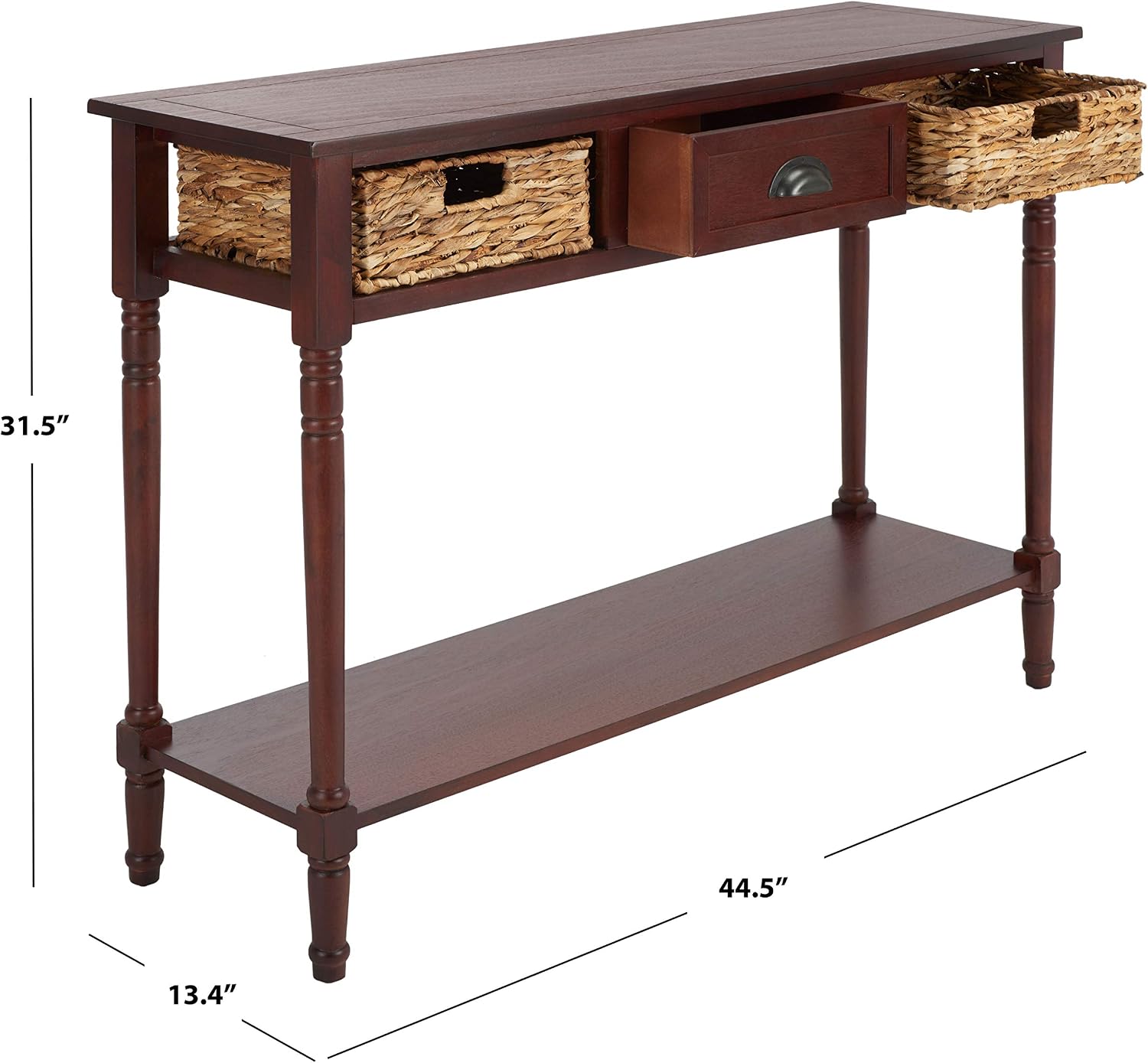 SAFAVIEH Home Collection – Christa Cherry Console Table with Rattan Drawers & Shelf, Coastal Cottage Storage Console, Vintage Design (AMH5737C)