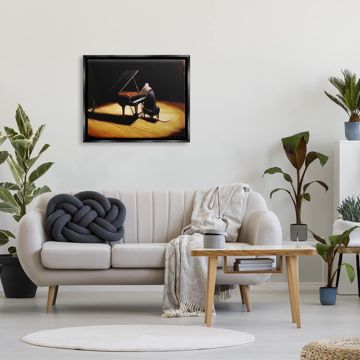 Stupell Industries Mouse Musician Playing Grand Piano Stage Spotlight Floating Framed Wall Art, Design By Lucia Heffernan