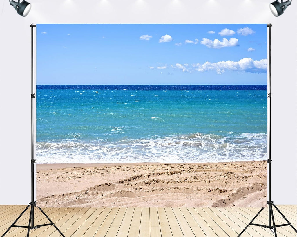 Trykid 20x10ft Sunny Sandy Beach Backdrop Clear Blue Sky Turquoise Waves Soft Foam Photography Background Vacation Shoots Tapestry Party Decoration Photo Studio Prop Fabric