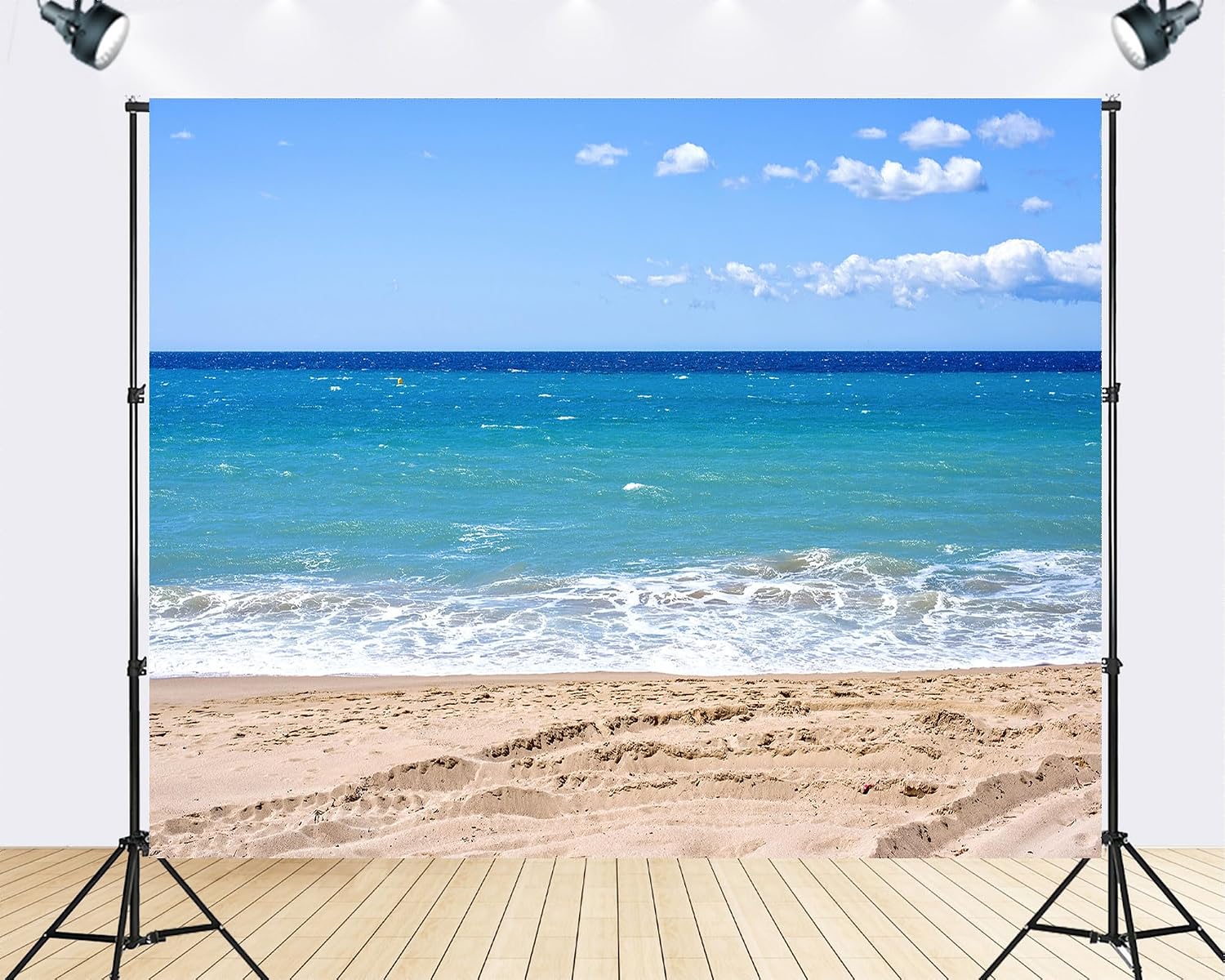 Trykid 20x10ft Sunny Sandy Beach Backdrop Clear Blue Sky Turquoise Waves Soft Foam Photography Background Vacation Shoots Tapestry Party Decoration Photo Studio Prop Fabric