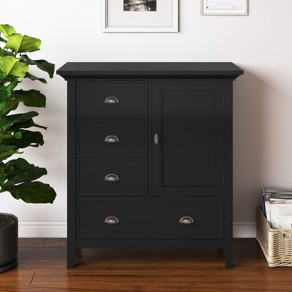 SIMPLIHOME Redmond Storage Cabinet - 39 inch Wide Solid Wood Medium Storage Cabinet in Black, Transitional Accent Cabinet for Entryway or Living Room with 4 Drawers and Cabinet Storage