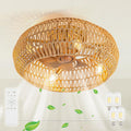 20' Boho Ceiling Fans with Lights (Bulbs Included), Low Profile Caged Ceiling Fan with Light and Remote, Rattan Flush Mount Ceiling Fan with 8 Reversible Blades for Bedroom, Living Room