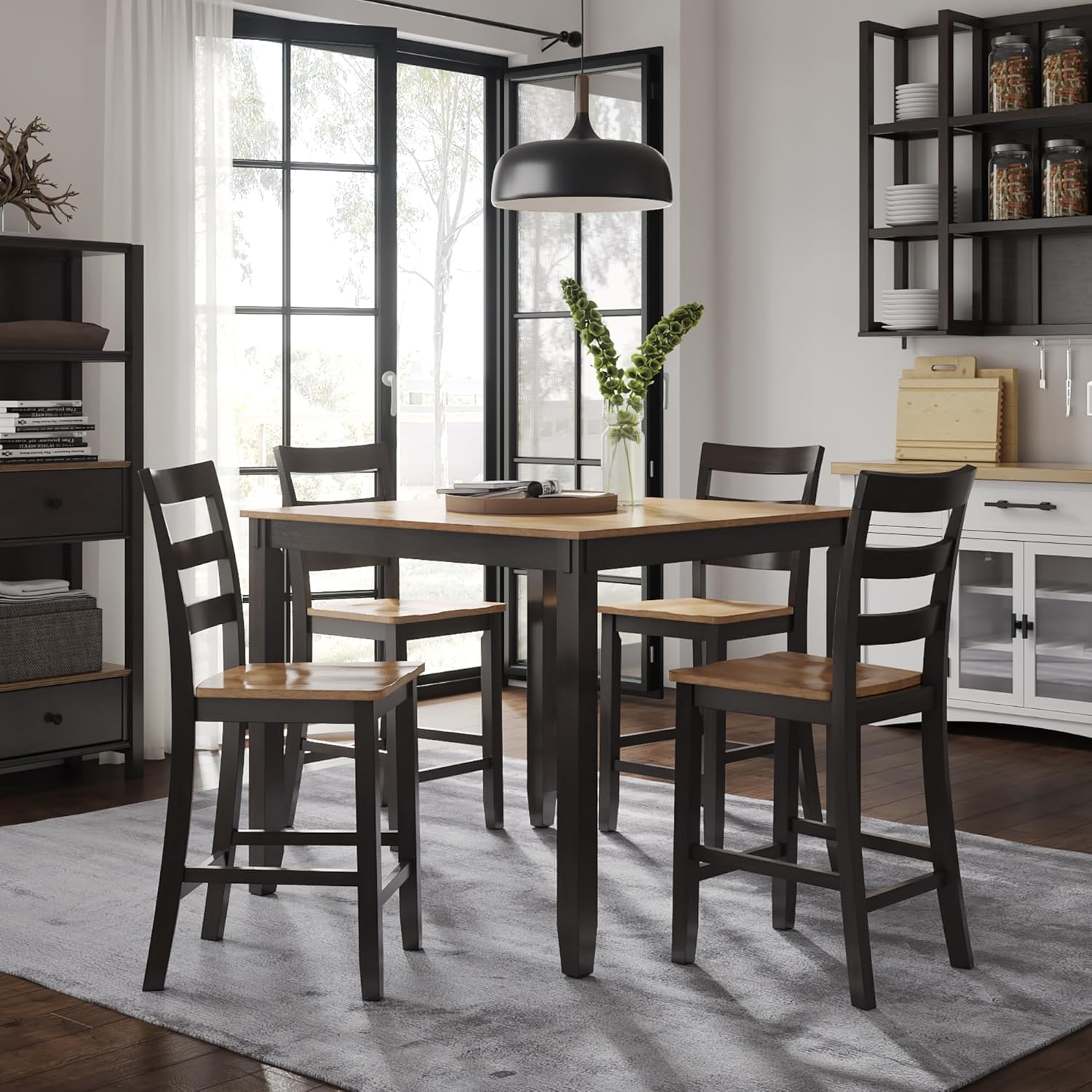 Signature Design by Ashley Gesthaven Casual Counter Height Dining Table and 4 Bar Stools, Set of 5, Light Brown & Dark Brown