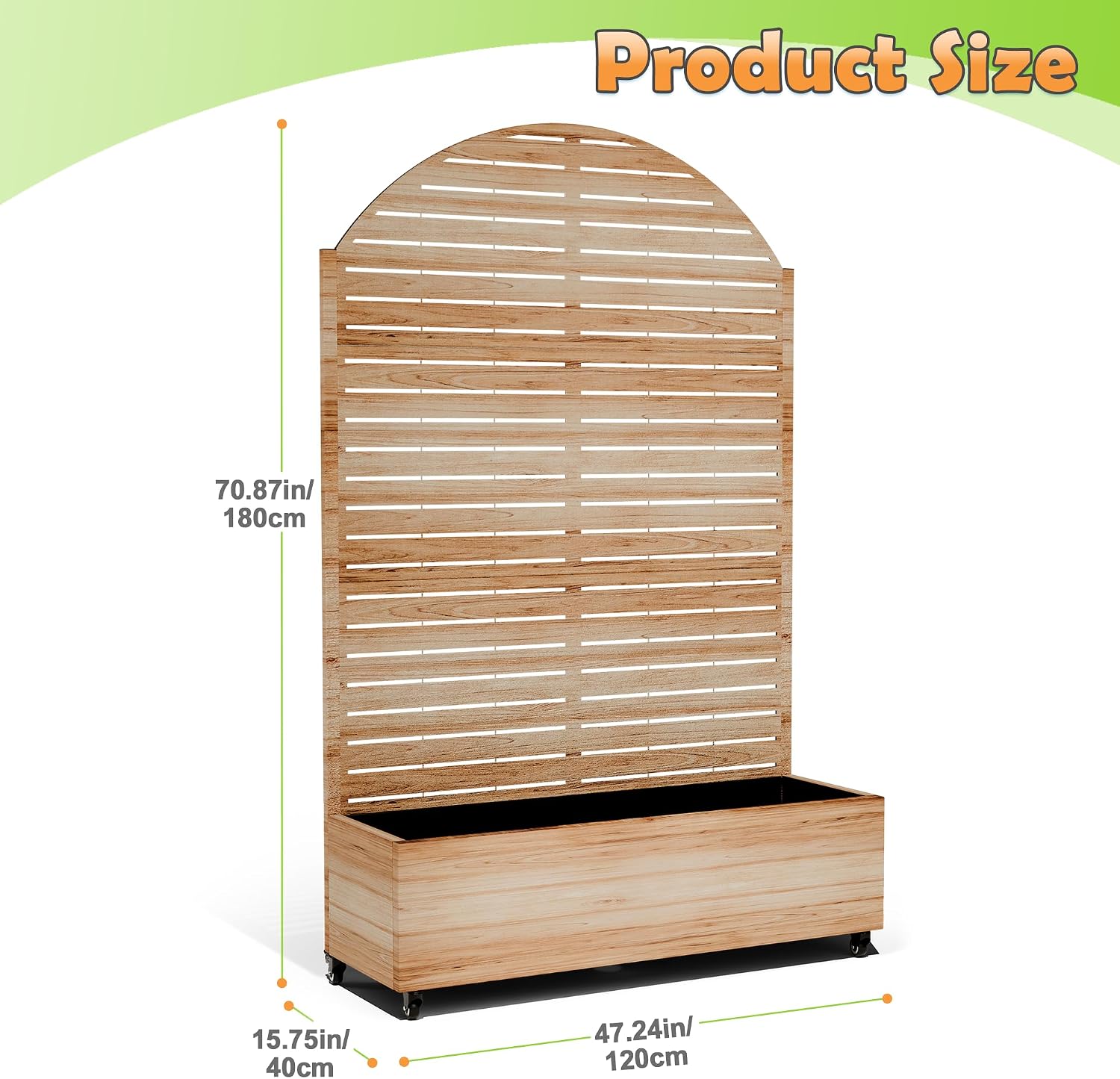 Metal Raised Garden Bed with Trellis, 2-in-1 Planter Box & Privacy Screen for Climbing Plants, Outdoor Standing Flower Bed with Drainage Holes, 47.2'L x 16.7'W x 70.8'H, Acacia Wood Grain-Louvered