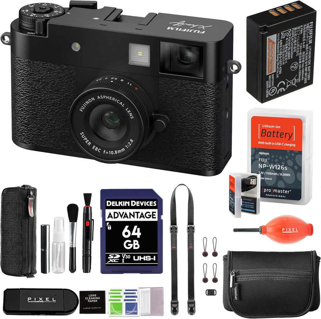 Fujifilm X Half Digital Camera (Black) Bundle with Extra Battery + Peak Design Strap + Camera Pouch + More Advanced Accessories