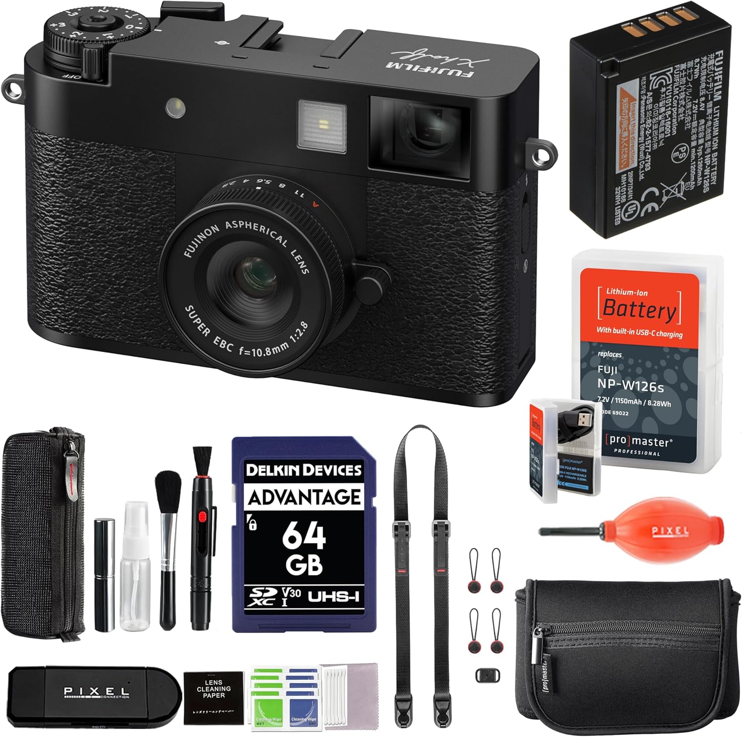 Fujifilm X Half Digital Camera (Black) Bundle with Extra Battery + Peak Design Strap + Camera Pouch + More Advanced Accessories