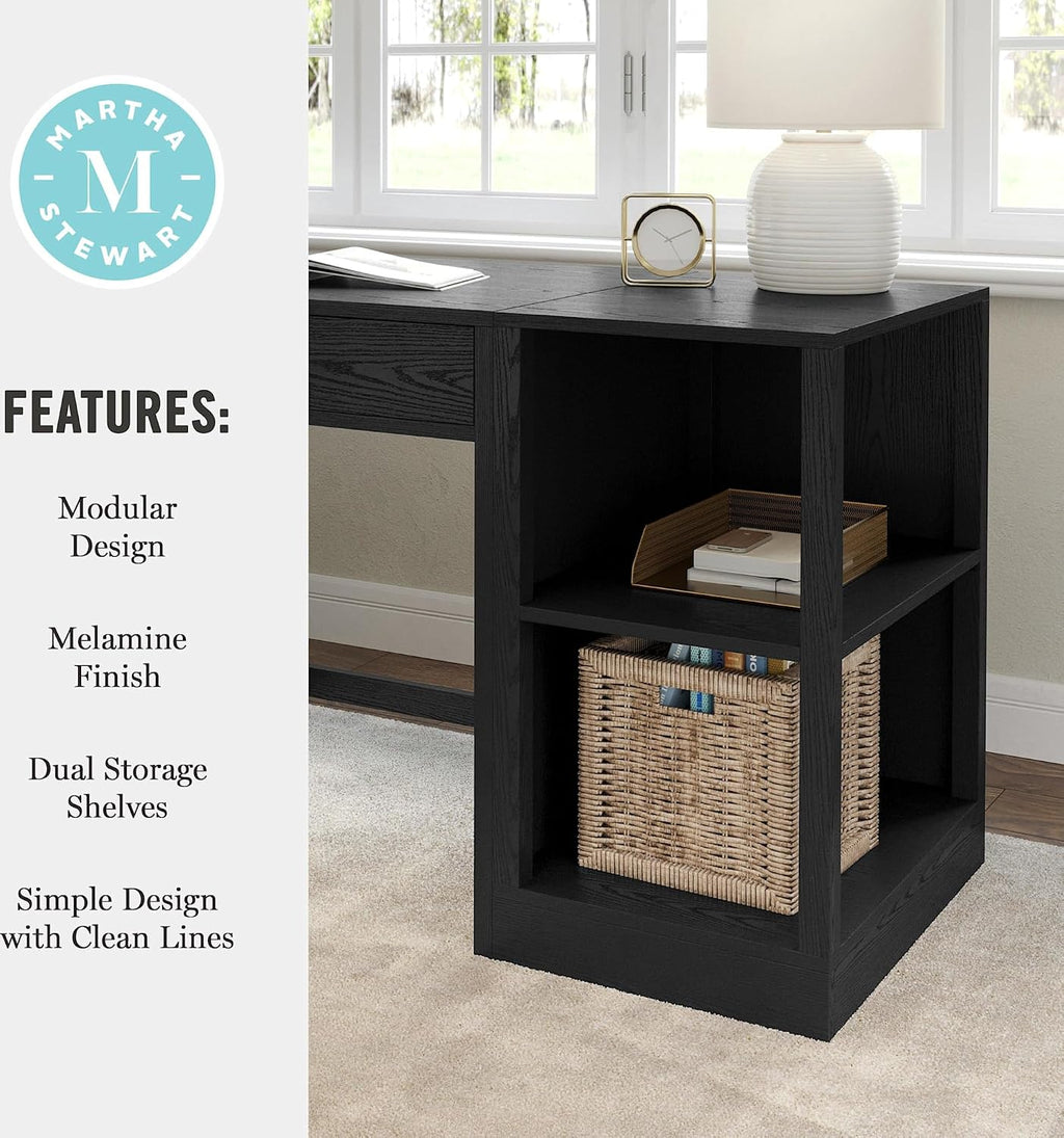 Martha Stewart Kayden Home Office Modular 2-Tier Bookshelf with Open Storage and 2 Shelves in Light Natural