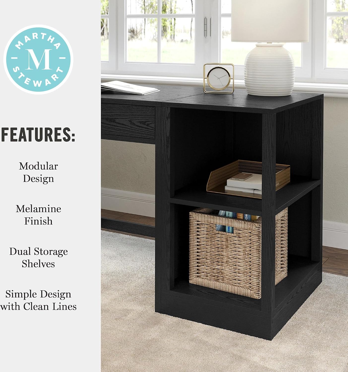 Martha Stewart Kayden Home Office Modular 2-Tier Bookshelf with Open Storage and 2 Shelves in Light Natural