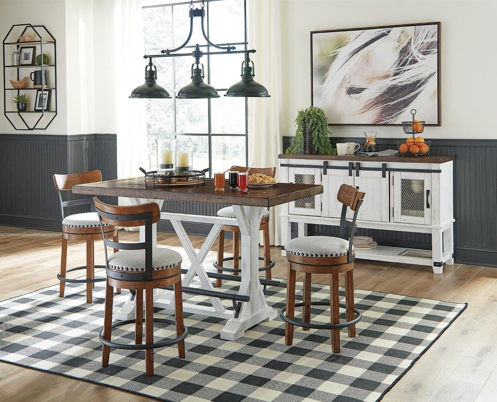 Signature Design by Ashley Valebeck Swivel Barstool With Back, Rustic-Industrial Wood and Metal, 360-Degree Swivel Counter Height Stool for Kitchen Island Seating, Linen Color