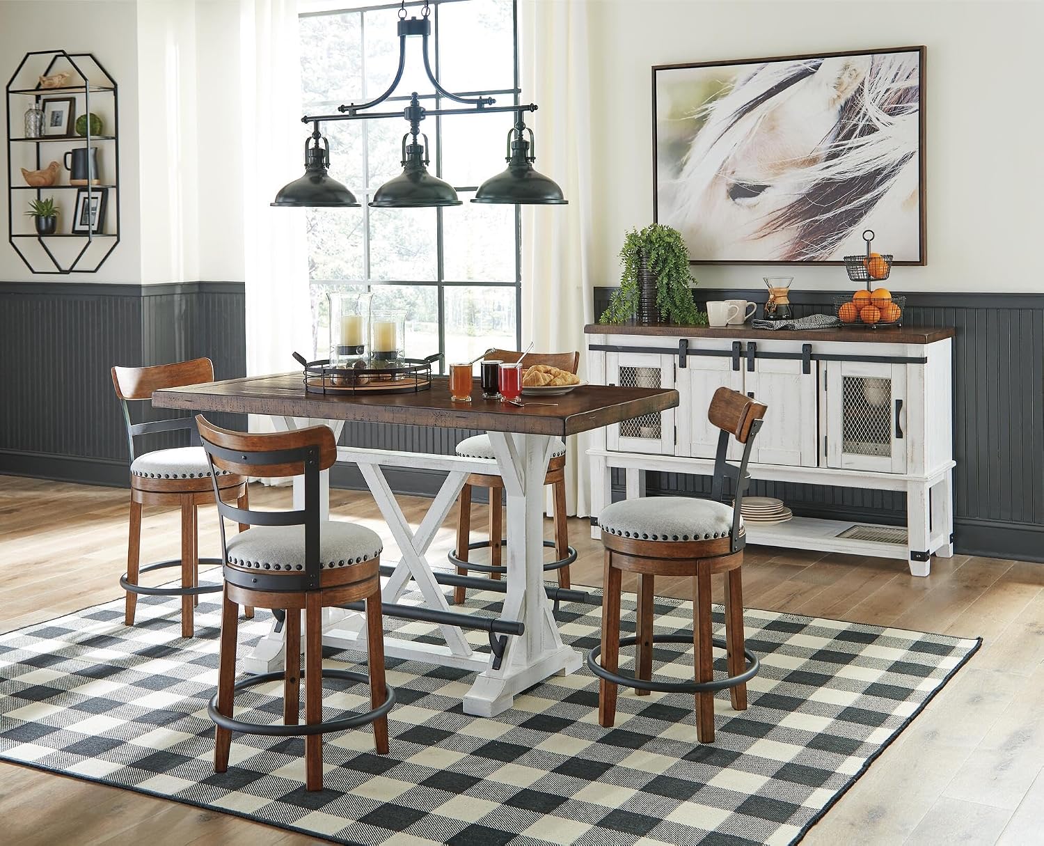 Signature Design by Ashley Valebeck Swivel Barstool With Back, Rustic-Industrial Wood and Metal, 360-Degree Swivel Counter Height Stool for Kitchen Island Seating, Linen Color