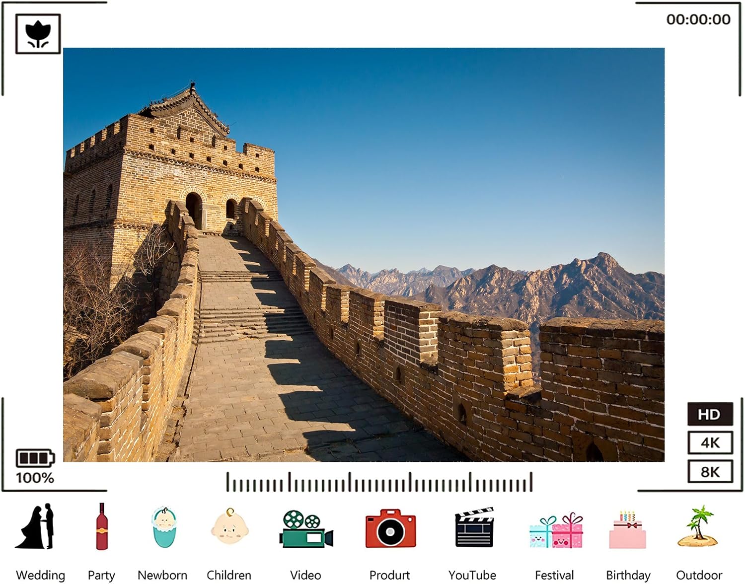 Trykid 20x10ft Ancient Fortification Watchtower Backdrop Mountainous Landscape Historic Stone Wall Clear Sky Photography Background Travel Adventure Party Decoration Photo Booth Prop Fabric